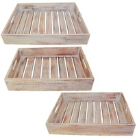 1pce White Wash Wooden Carry Tray with Slats, Hand Made, Beach House
