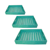 Turquoise - Set of 3 Wooden Carry Trays With Slats, Hand Made, Beach House
