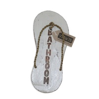 30cm Door Hanging “BATHROOM” Wooden White Wash, Thong / Flip Flop Sign / Plaque