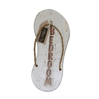 30cm Door Hanging “BEDROOM” Wooden White Wash, Thong / Flip Flop Sign / Plaque.