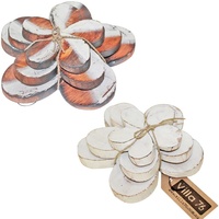 Nest of 3 Wooden Frangipani Décor Pieces Hand Carved, 10cm, 14cm & 18cm, Beach House White