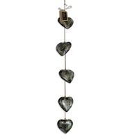 80cm Hanging Nest of 5 Black & Silver Wash Hearts Beach Theme Romantic
