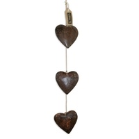 80cm Hanging Nest of 3 Brown Wash Hearts Beach Theme