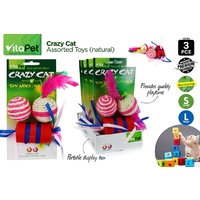 NEW 3pce Catnip Crazy Cat Toys with Feathers and Ribbon