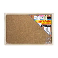 1pce Cork Board w/Hooks - 45x60cm with Wooden Framing Hangable