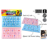 2pce Stensil Set+ Ruler-30cm-Coloured Upper and Lower Case Alphabet / Symbols