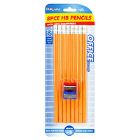 8pce HD Pencils with Rubbers on end + 2 x Sharpeners.