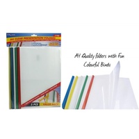 5pce A4 Clear Presentation Folders with Plastic Spine. 5 Assorted Colours