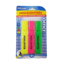 3 Pack Coloured Fluorescent Highlighters - Yellow, Pink and Green.