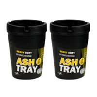 2x Butt Buckets Ash Tray Set 8x11cm Black Smoke Bin Waste Holder w/ Lid Plastic