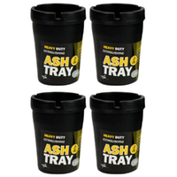 4x Butt Buckets Ash Tray Set 8x11cm Black Smoke Bin Waste Holder w/ Lid Plastic