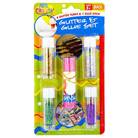 4pce Glitter Tubes & 1pce Glue Stick Craft Scrapbooking Set, Kids Fun Size