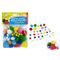 48pce Glitter Pom Pom's Assort Colours Metallic Craft Home Project Kids