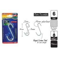 2 x Pcks of 6pce S-Hooks 85x30mm Medium (12 Hooks in Total)