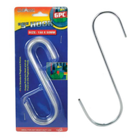 6pce Large S Hooks 160x70mm Durable Metal Hanging 30kg Rated
