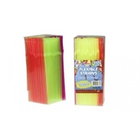 225pce x Plastic Flexible Straws - 20cm in box. 4 Colours. Parties and Birthdays