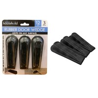 3pce Black Rubber Door Stopper Wedge Non Slip 12cm in Length Durable Grip