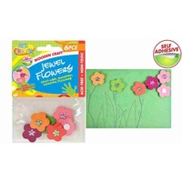 6pce Self Adhesive Wooden Flowers With Gems - Scrapbooking and Arts & Crafts