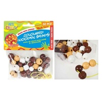 50pce Natural Tones wooden beads, great for necklaces or bracket craft