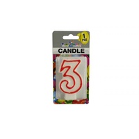 Number "3" Birthday Candle. 7.5cm High. Excellent for Parties.