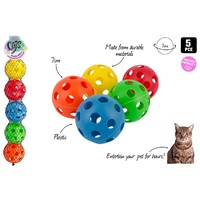 5pce Plastic Cat / Dog Pet Playing Balls - 7cm each Vibrant Colours