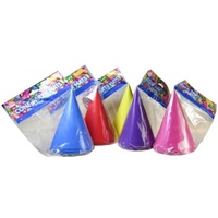 8pce Cone Party Hats l-18Hx12cmW in Bright Colours