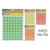 315pce Fluorescent Round Stickers on Sheet, Can Use For Point of Sale, Garage Sales