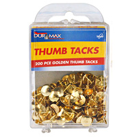   200pce Thumb Tacks w/Hard Case Value Set Golden Durable Easy Sharp Secure