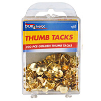 200pce Thumb Tacks w/Hard Case Value Set Golden Durable Easy Sharp Secure