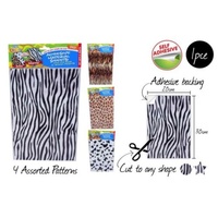4pce 20x30cm Adhesive Animal Fur Print Plush Finish 4 Assorted Designs