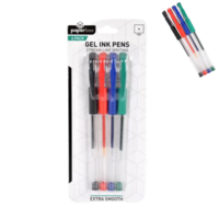 4pce Gel Ink Pens Cushion Grip 4 Colours Easy Grip Blue, Green, Red, Black