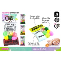 NEW 8pc Cat Toy Set W /Catnip, Balls and Pom Poms 4 Colours Value Pack