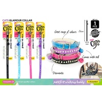 1pc Cat Collar with diamantes & elastic for safety and bell 1.2cm x 32cm Vibrant Colours