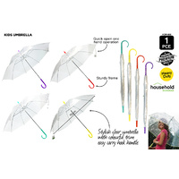 1pce Kids Umbrella Diameter 75cm Waterproof Fold Up Hook 4 Asst Colours