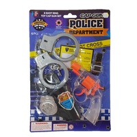 6pce Police Cap Gun Playset Party Cop Pack Handcuffs Card Holder Badge