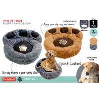 1pce Paw Print Ultra Plush Fury Pet Cat / Dog Bed 50cm
