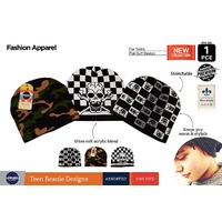 New 1pce Teens Beanie w/ Designs Skulls & Camo Warm Flat Cuff Warm Design Winter