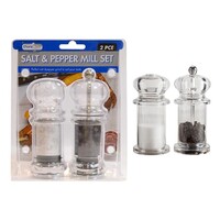 2pce Salt & Pepper Mill Set 10cm Clear Acrylic Adjustable Coarseness