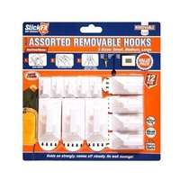 12pce Assorted Removable Sticky Adhesive Hooks Set Suitable For Photos/Frames