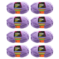 Light Purple Chunky Knitting Wool Yarn 8 Roll Set 3 Ply 100g Microfiber Polyester