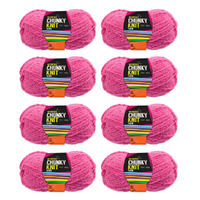 Hot Pink Chunky Knitting Wool Yarn 8 Roll Set 3 Ply 100g Microfiber Polyester