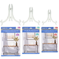 3x Clear Plate Stands Set Small, Medium & Large Sizes Steel Pin Hinge For Extra Strength