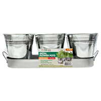 Set 4 Metal Garden / Flower Pots With Tray 30x9cm - DURAMAX