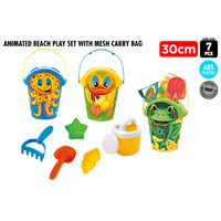 7pce Animated Beach Bucket Set 3 Asstd 30x19cm Sand Kids Toys Games Summer