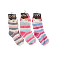New 1Pair Ladies Microfiber Socks - Stripes Design Winter Warm 3 Asst Colours