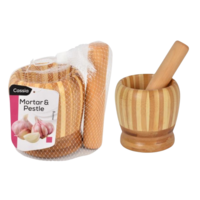2pce Bamboo Mortar & Pestle Herb/Spice Grinder Kitchen Essential 10cm