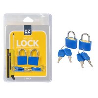 2pce Blue Mini Padlock with Key for Secure Safe Travelling Swivel Shackle