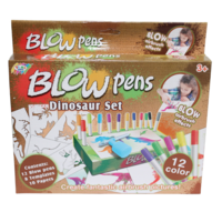 26pce Blow Airbrush Pen Art Set Dinosaur Fun Paint/Drawing 12 Colours 8 Stencils