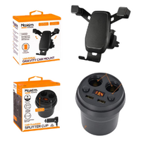 Car Phone Holder Auto Lock & Release + Car Cup Charger 2x USB & 2x Cigarette