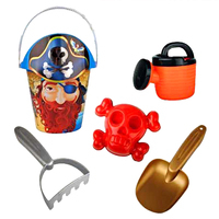 6pce Pirate Beach Bucket Red Beard Set 25x18cm Sand Fun Games Family & Kids